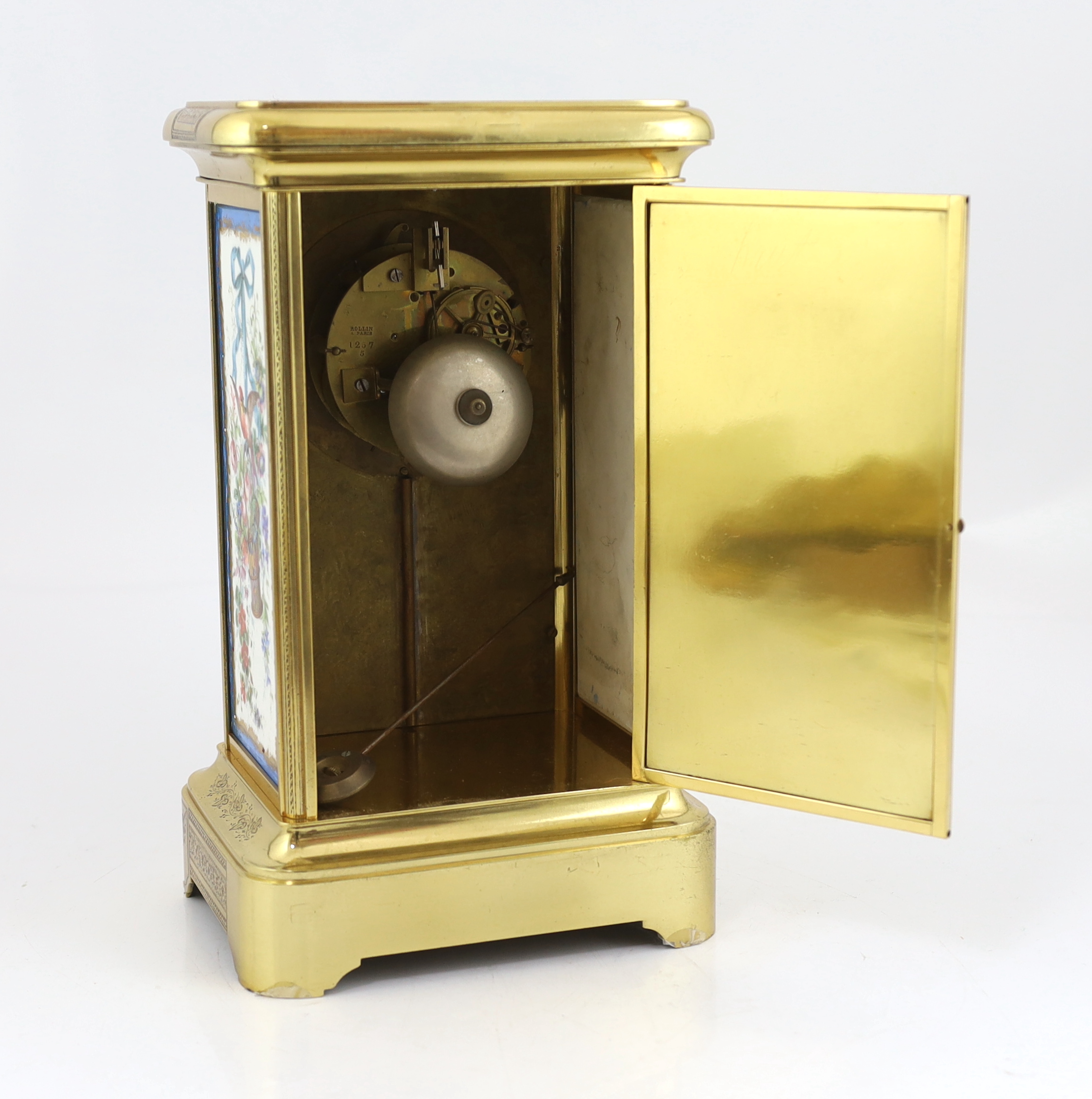 A mid 19th century French ormolu and Sevres style porcelain four panel mantel clock